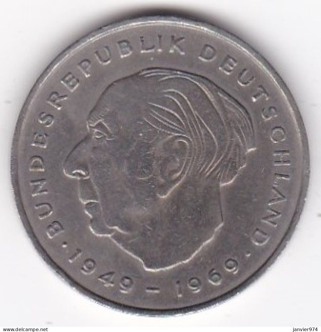 2 Deutsche Mark 1970 J HAMBOURG , Theodor Heuss , Cupronickel, KM# A127 - 2 Mark