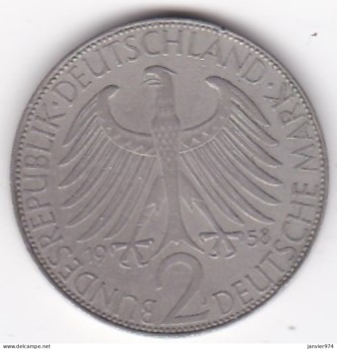 2 Deutsche Mark 1958 J HAMBOURG . Max Planck . Cupronickel. KM# 116 - 2 Marchi
