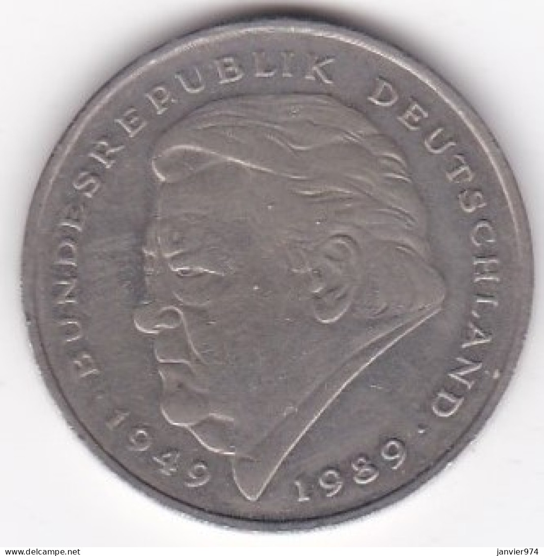 2 Deutsche Mark 1990 F Stuttgart , Franz Josef Strauss. Cupronickel ,KM# 175 - 2 Mark