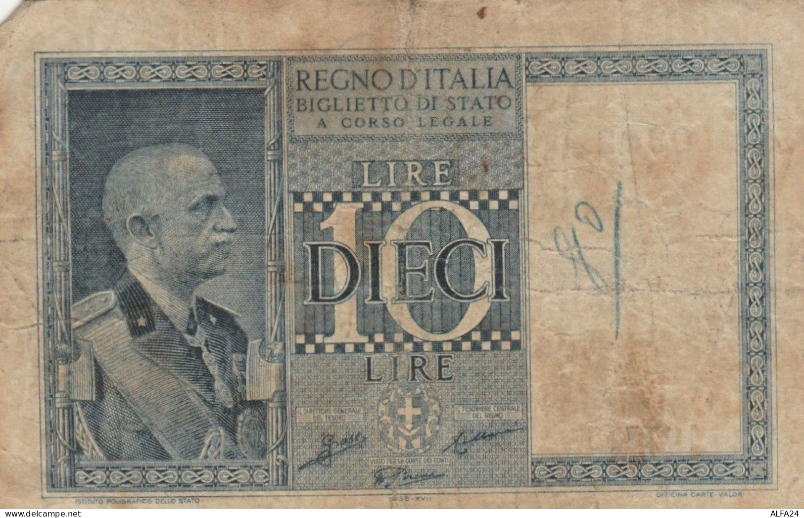 BANCONOTA ITALIA LIRE 10 1939 BIGLIETTO DI STATO VF (VS526 - Regno D'Italia – 10 Lire