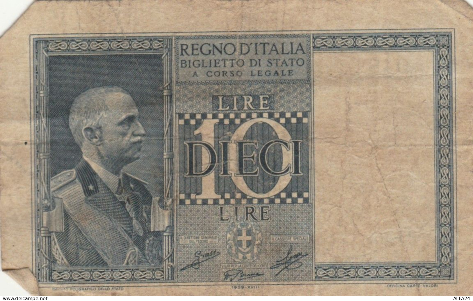 BANCONOTA ITALIA LIRE 10 1939 BIGLIETTO DI STATO VF (VS510 - Regno D'Italia – 10 Lire