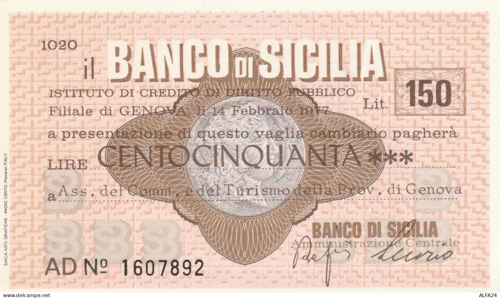 MINIASSEGNO BANCO DI SICILIA 150 L. ASS COMM GE (A346---FDS - [10] Cheques Y Mini-cheques