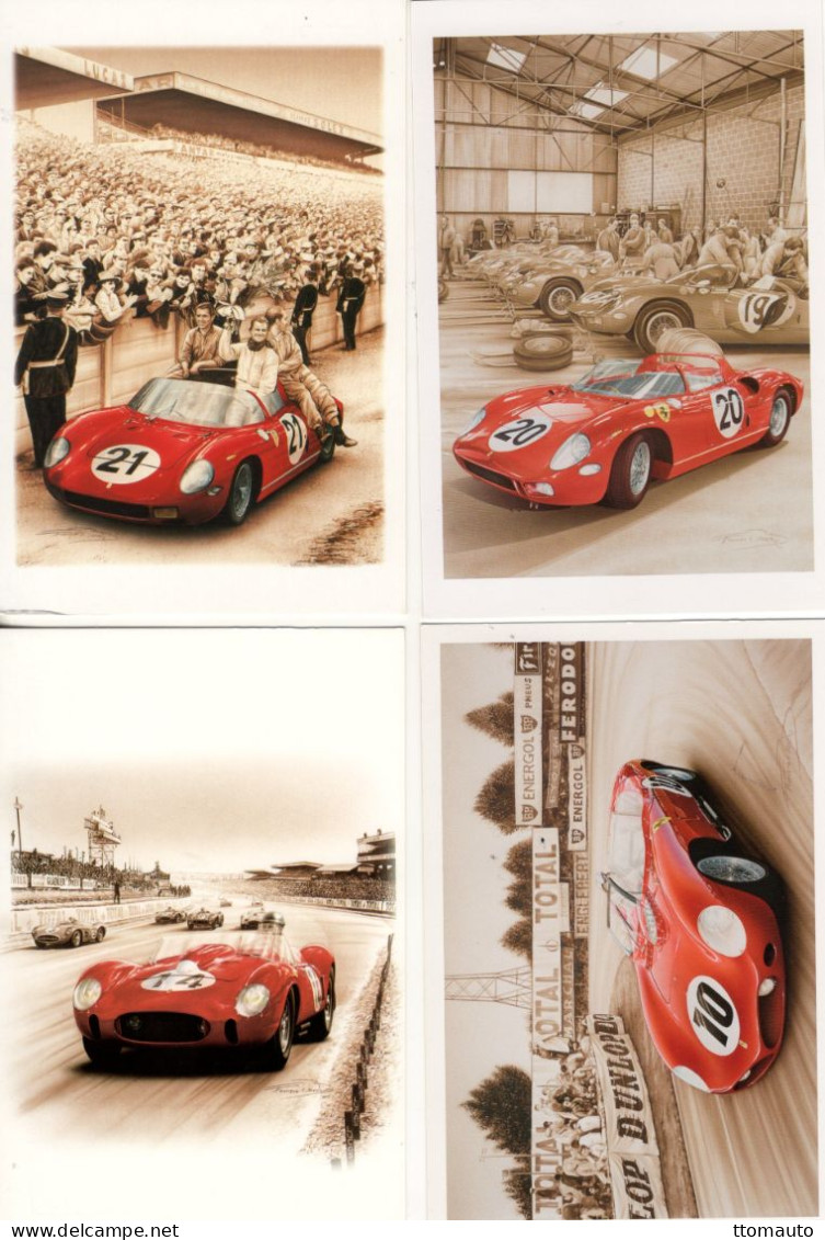 Lot Of 4 Art Cards Of FERRARI At LE MANS  - Artiste:Francois Bruere - CPM - Le Mans