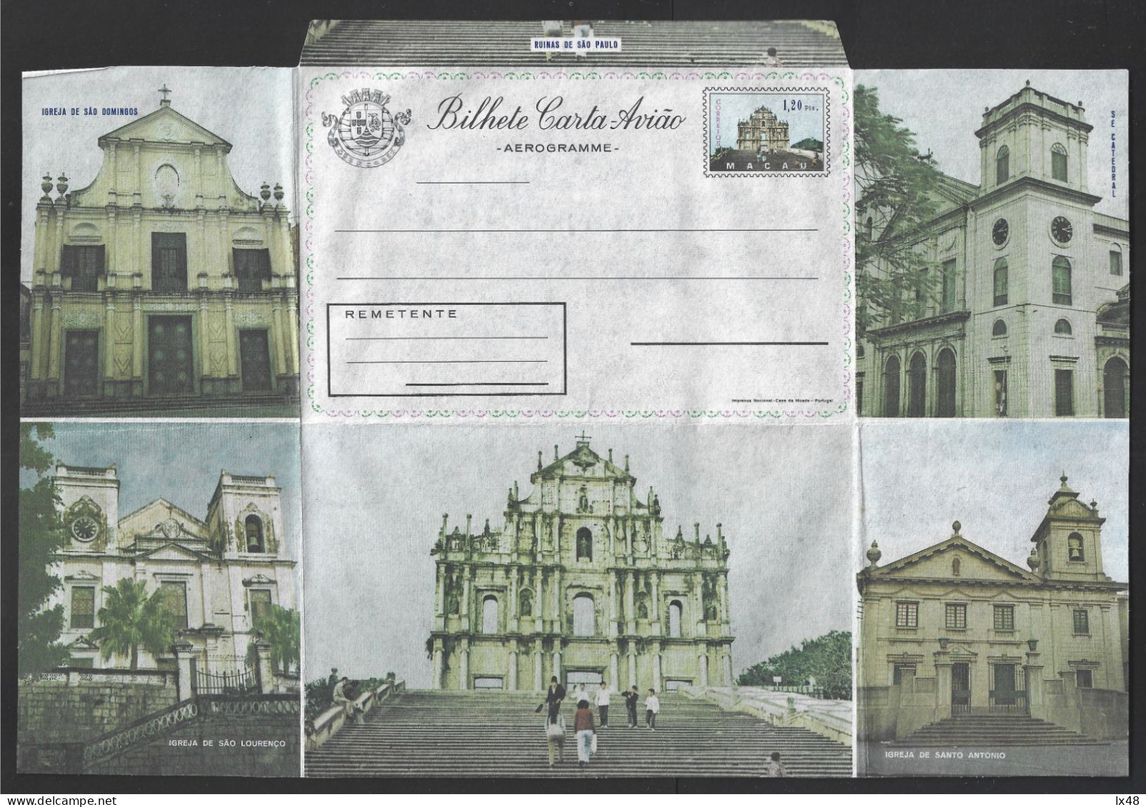 Stationery Aerogram Of Ruins São Paulo Church, Macau. Architecture. Macau Religious Churches. Church Santo António. Rare - Entiers Postaux