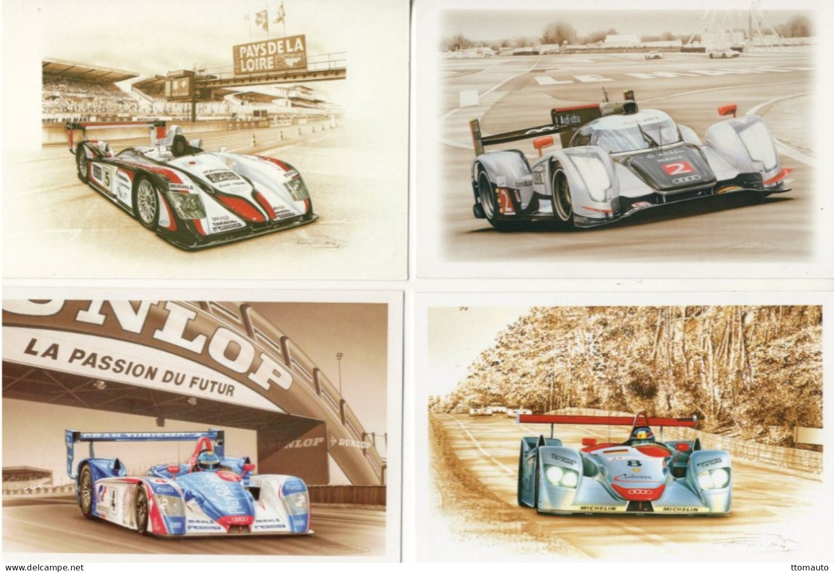 Lot Of 4 Art Cards Of AUDI At LE MANS  - Artiste:Francois Bruere - CPM - Le Mans