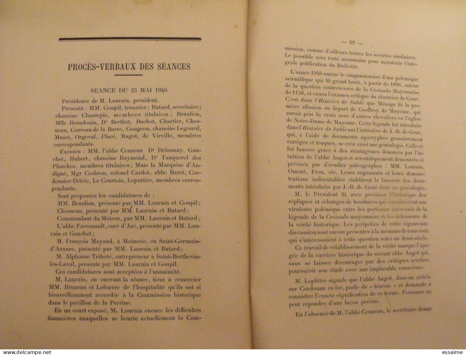 bulletin historique et archéologique de la Mayenne. 1946, tome LX-221 à 223. Laval Chateau-Gontier. Goupil.