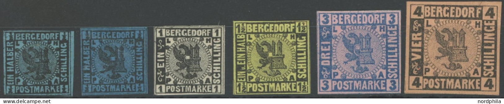 BERGEDORF 1-5a,b , 1861, Freimarken, 1/2 S. Beide Farben, Falzreste, Feinst/Pracht, Mi. 490.- - Bergedorf