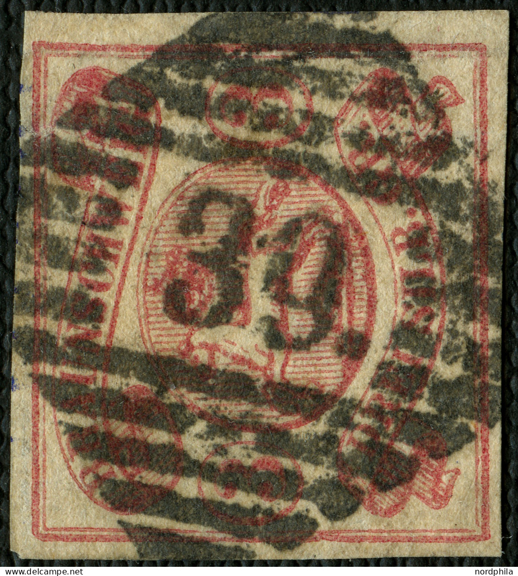 BRAUNSCHWEIG 12Aa O, 1862, 3 Sgr. Rosa, Zentrischer Schwarzer Nummernstempel 39 (SEESEN), Feinst, Gepr. Lange Mi. 280,- - Brunswick