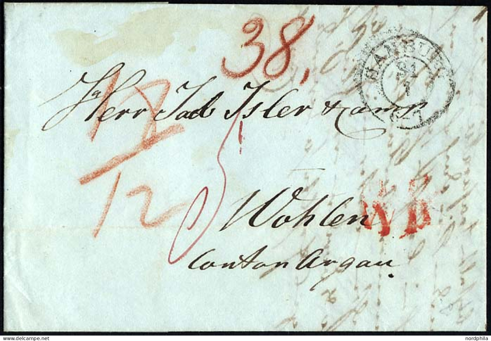 HAMBURG-VORPHILA 1846, HAMBURG, K2 Auf Brief Nach Wohlen (Schweiz) Mit Rotem L1 WP, Pracht - Préphilatélie