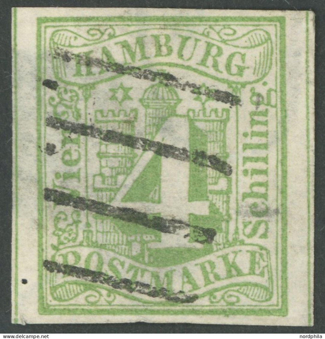 HAMBURG 5a O, 1859, 4 S. Gelbgrün, Große Dünne Stelle Und Nadelstich Im Rand, Mi. 1500.- - Hambourg