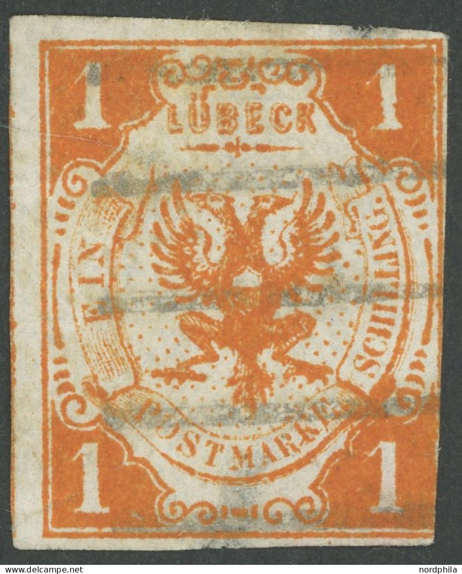 LÜBECK 2 O, 1859, 1 S. Schwärzlichorange, Fotoattest Heitmann: Die Farbfrische, Rechts Angeschnittene, Ansonsten Voll Bi - Luebeck