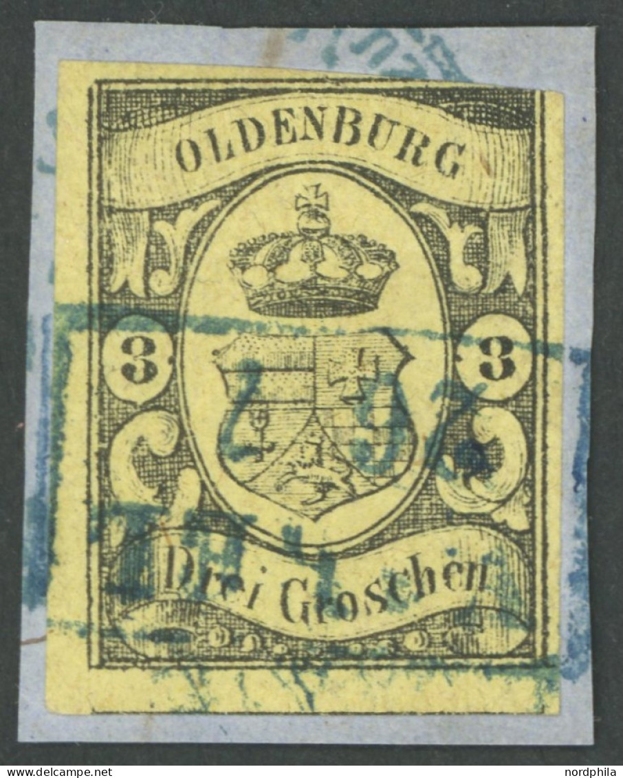 OLDENBURG 8 BrfStk, 1859, 3 Gr. Schwarz Auf Mittelgraugelb, Oben Rechte Berührt Sonst Voll-breitrandiges Prachtbriefstüc - Oldenburg