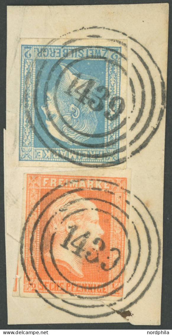 PREUSSEN 1,7b BrfStk, 1850, 1/2 Sgr. Rotorange (unten Rechts Minimal Tangiert) Mit 2 Sgr. Hellblau (rechts Leichte Randk - Sonstige & Ohne Zuordnung
