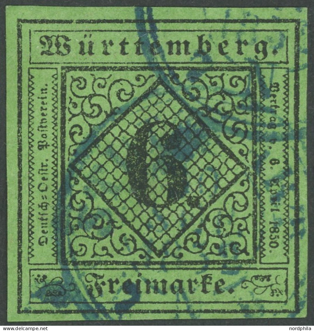 WÜRTTEMBERG 3aIIb O, 1851, 6 Kr. Schwarz A. Gelblichgrün, Type IIb, Pracht, Kurzbefund Klinkhammer, Mi. 230.- - Autres & Non Classés