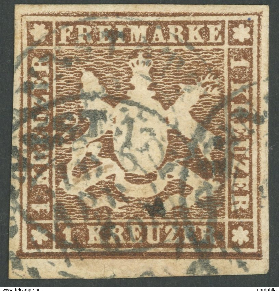 WÜRTTEMBERG 11a O, 1859, 1 Kr. Braun, Pracht, Gepr. Klinkhammer, Mi. 130.- - Sonstige & Ohne Zuordnung