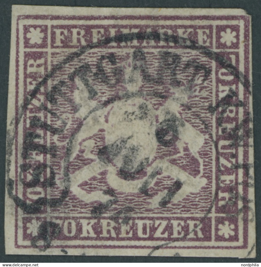 WÜRTTEMBERG 42a O, 1873, 70 Kr. Braunlila, Hufeisenstempel STUTTGART K.W., Kleine Rückseitige Schürfung Sonst Pracht, Fo - Sonstige & Ohne Zuordnung