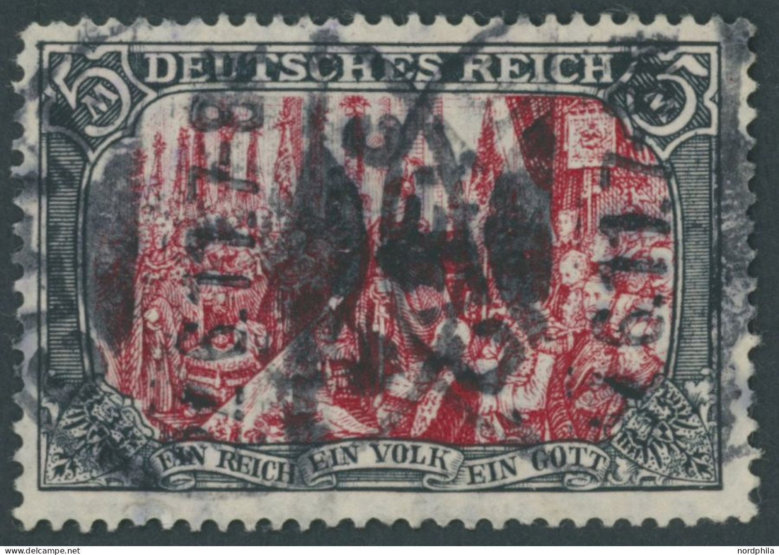 Dt. Reich 97AIM O, 1905, 5 M. Ministerdruck, Rahmen Dunkelgelbocker Quarzend, Fotoattest Jäschke-L.: Die Marke Ist Farbf - Used Stamps