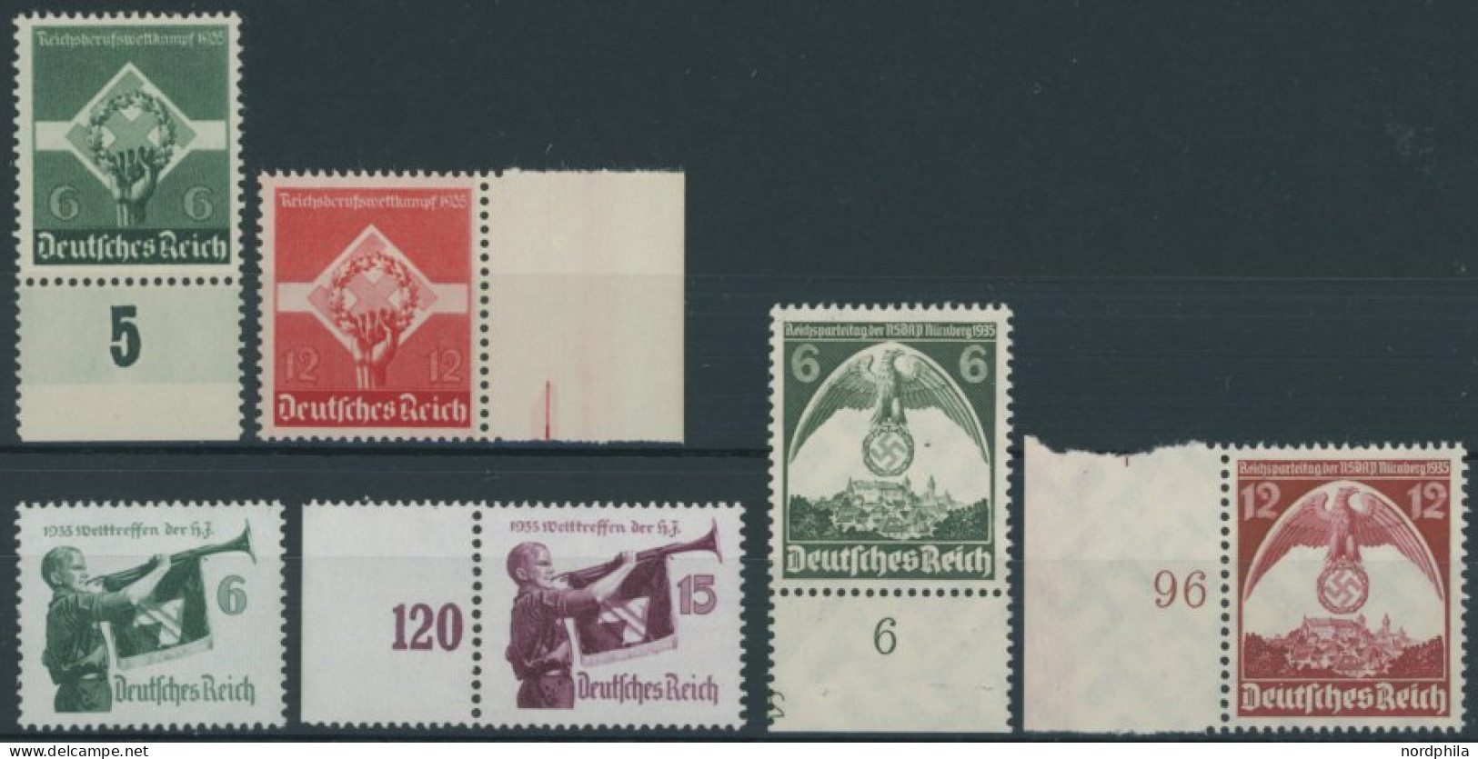 Dt. Reich 571/2,584-87x , 1935, 3 Postfrische Prachtsätze, Mi. 100.- - Neufs