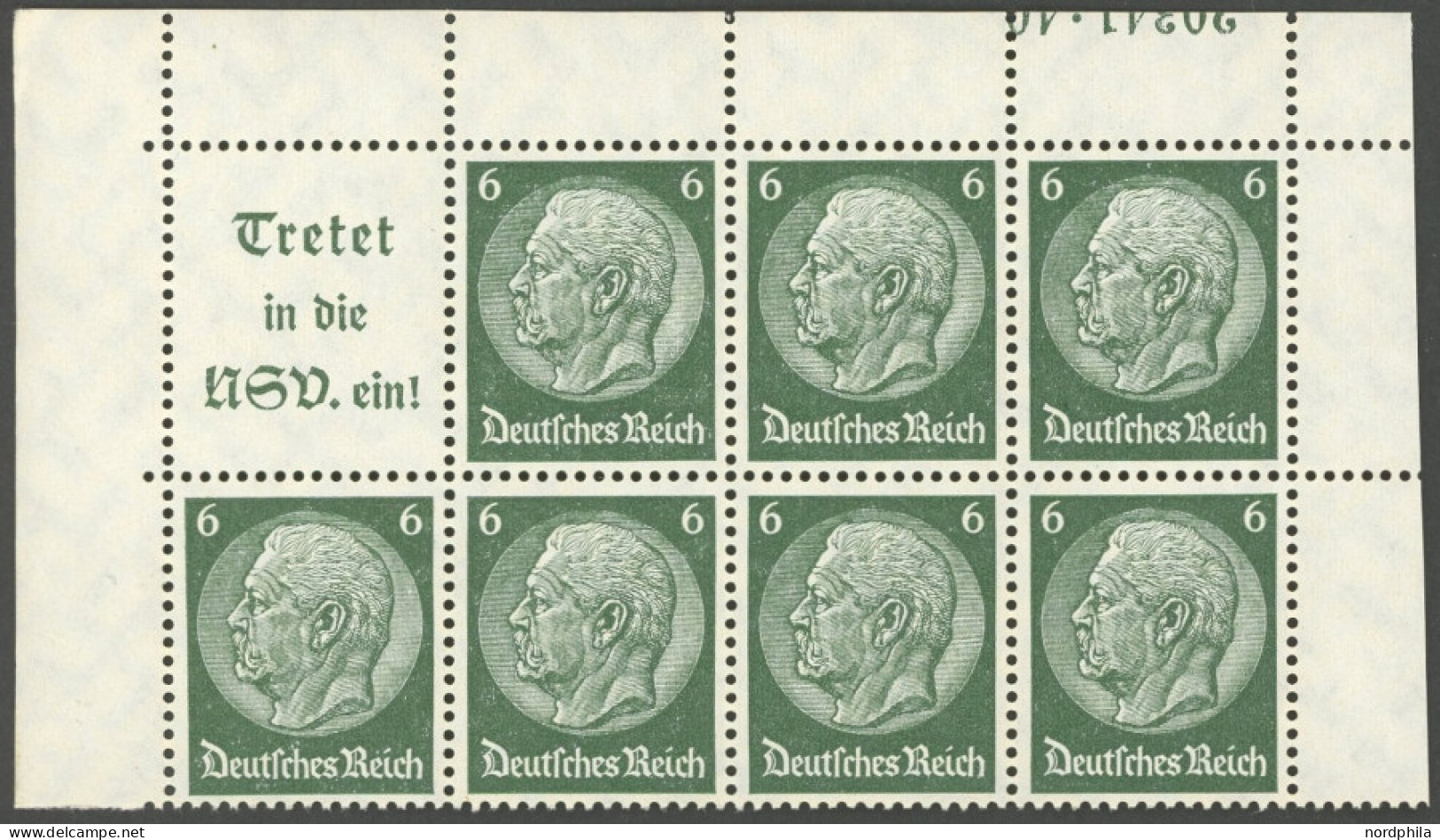 ZUSAMMENDRUCKE H-Bl. 96 , 1939, Heftchenblatt Hindenburg Mit HAN 20341.40 Im Oberrand, Postfrisch, Pracht, R! - Se-Tenant