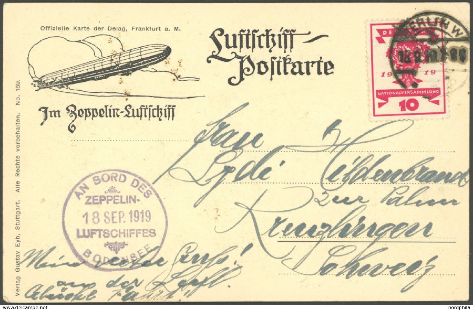 ZEPPELINPOST 19A BRIEF, 1919, Bodenseefahrt, Poststempel BERLIN W9, Prachtkarte In Die Schweiz - Airmail & Zeppelin