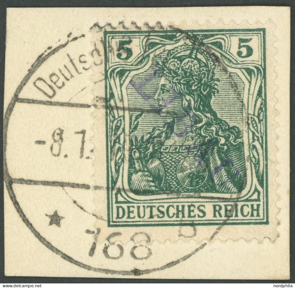 LIBAU 1A BrfStk, 1919, 5 Pf. Bläulichgrün, Type I, Prachtbriefstück, Gepr. A. Schlegel, Mi. (170.-) - Besetzungen 1914-18