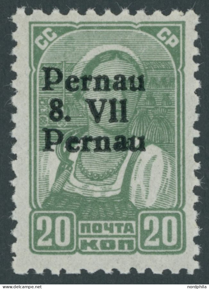 PERNAU 8IV , 1941, 20 K. Schwarzgelbgrün Mit Aufdruck Pernau/Pernau, Gepr. Krischke Und Kurzbefund Löbbering, Mi. 100.- - Besetzungen 1938-45