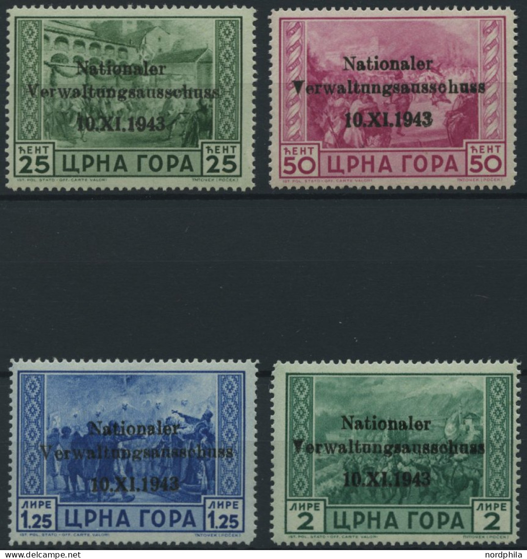 MONTENEGRO 10-13 , 1943, 25 C. - 2 L. Nationaler Verwaltungsausschuss, 4 Prachtwerte, Mi. 180.- - Besetzungen 1938-45