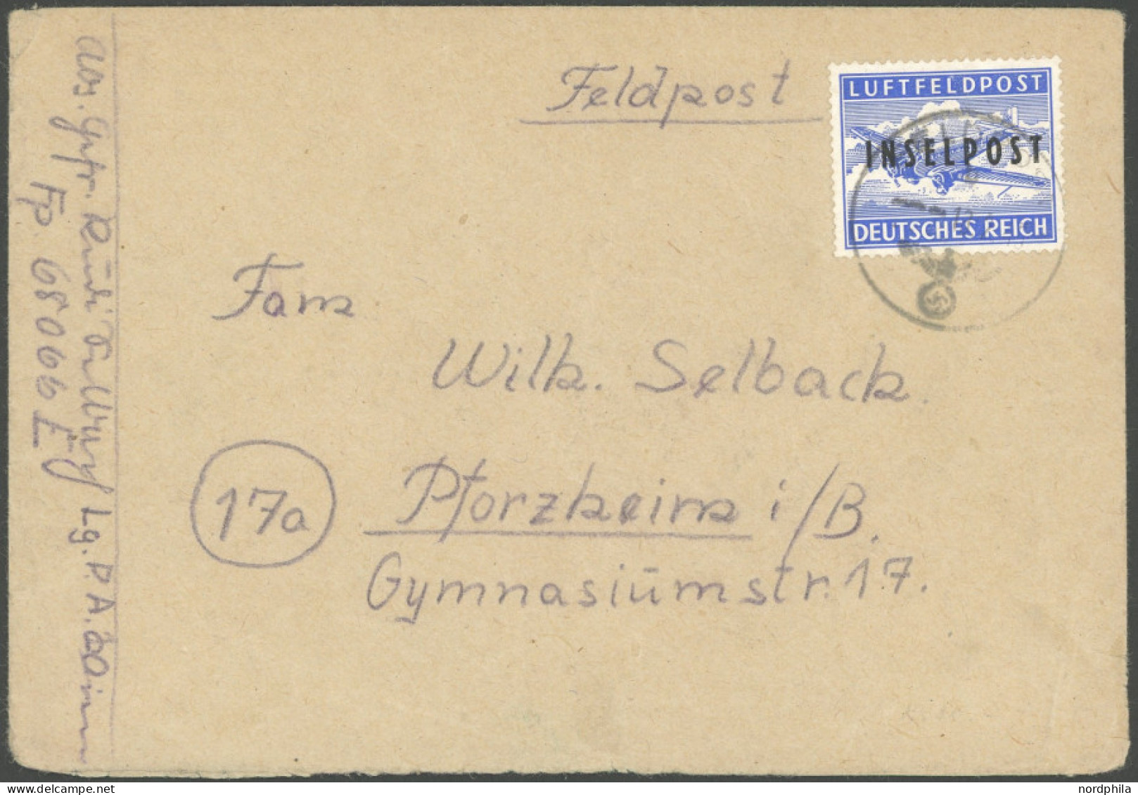 FELDPOSTMARKEN 8A BRIEF, 1945, Insel Rhodos, Gezähnt, Auf Bedarfsbrief Mit Der FP-Nr. 68066E Nach Pforzheim, Pracht, RR! - Occupation 1938-45