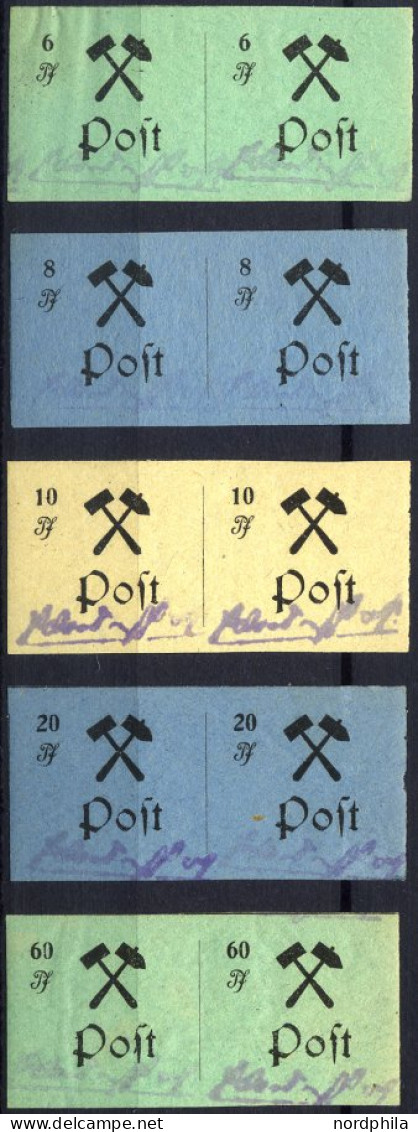 GROSSRÄSCHEN , , 1945, 6 - 10, 20 Und 60 Pf. (Mi.Nr. 16-18,20,24BI Paar), Ungezähnt, Type I, Je Im Waagerechten Paar, 5  - Postes Privées & Locales