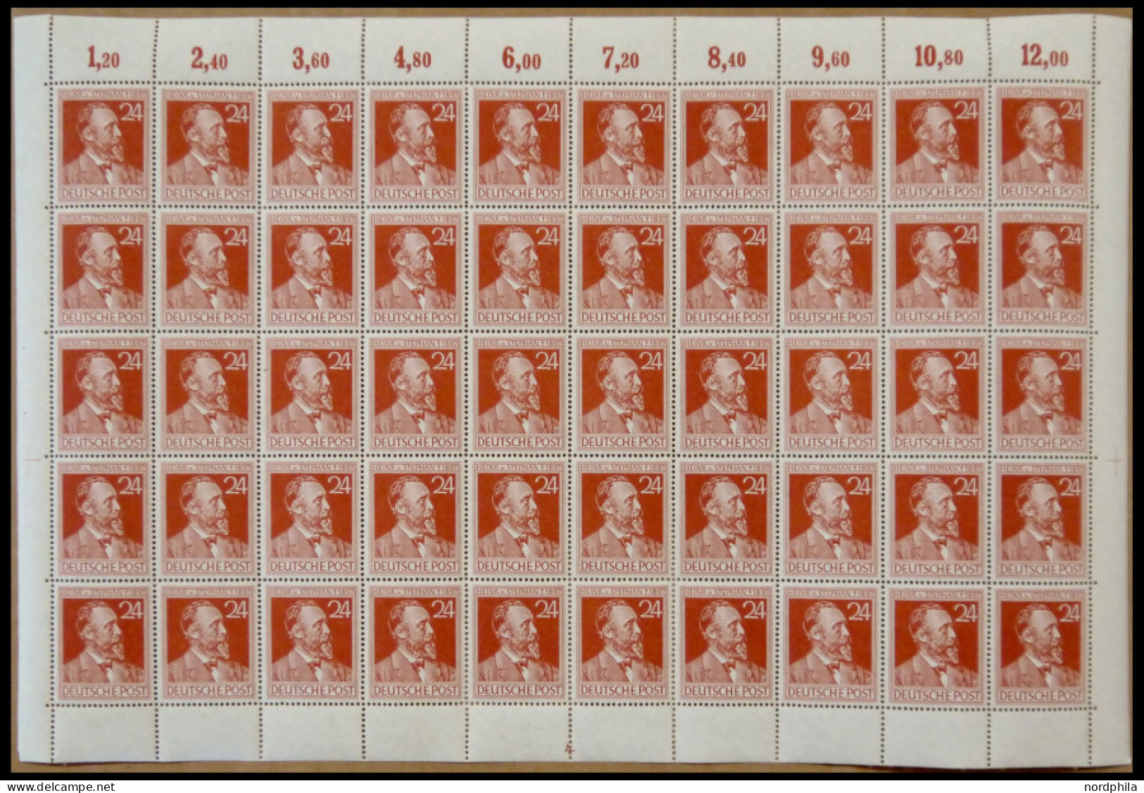 ALLIIERTE BES. 963 , 1947, 24 Pf. Stephan Im Bogen (50) Mit Plattennummer 4, Postfrisch, Pracht - Sonstige & Ohne Zuordnung