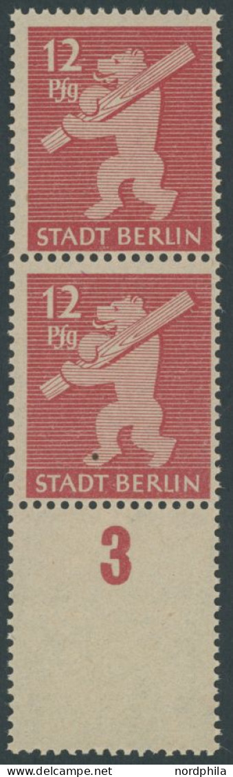 BERLIN UND BRANDENBURG 5AAwaxL , 1945, 12 Pf. Mittelkarminrot, Graurosa Papier, Glatter Gummi, Im Senkrechten Paar, Unte - Sonstige & Ohne Zuordnung