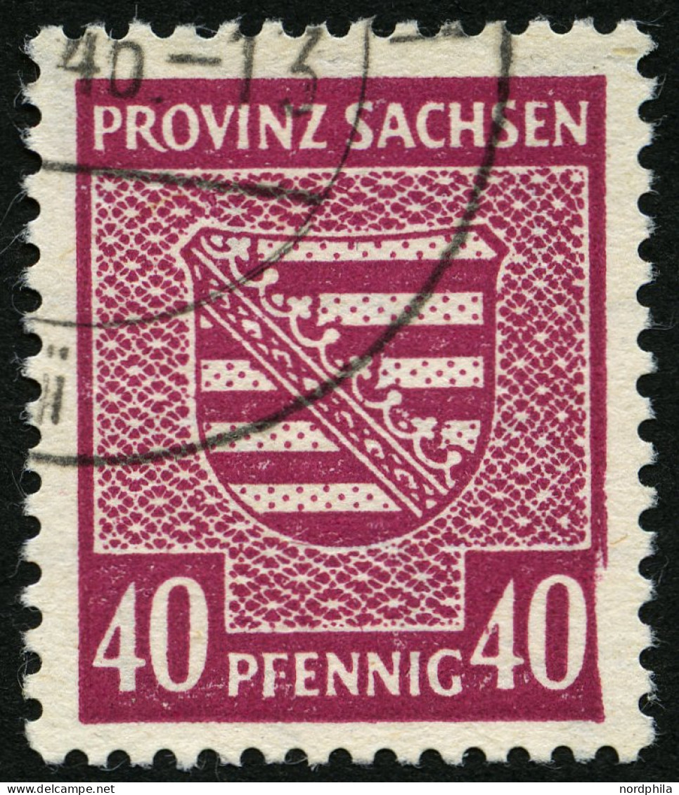 PROVINZ SACHSEN 84YcII O, 1945, 40 Pf. Dunkelbräunlichlila, Wz. 1Y, Mit Abart Bildrand Rechts Unten Beschädigt, Pracht,  - Sonstige & Ohne Zuordnung