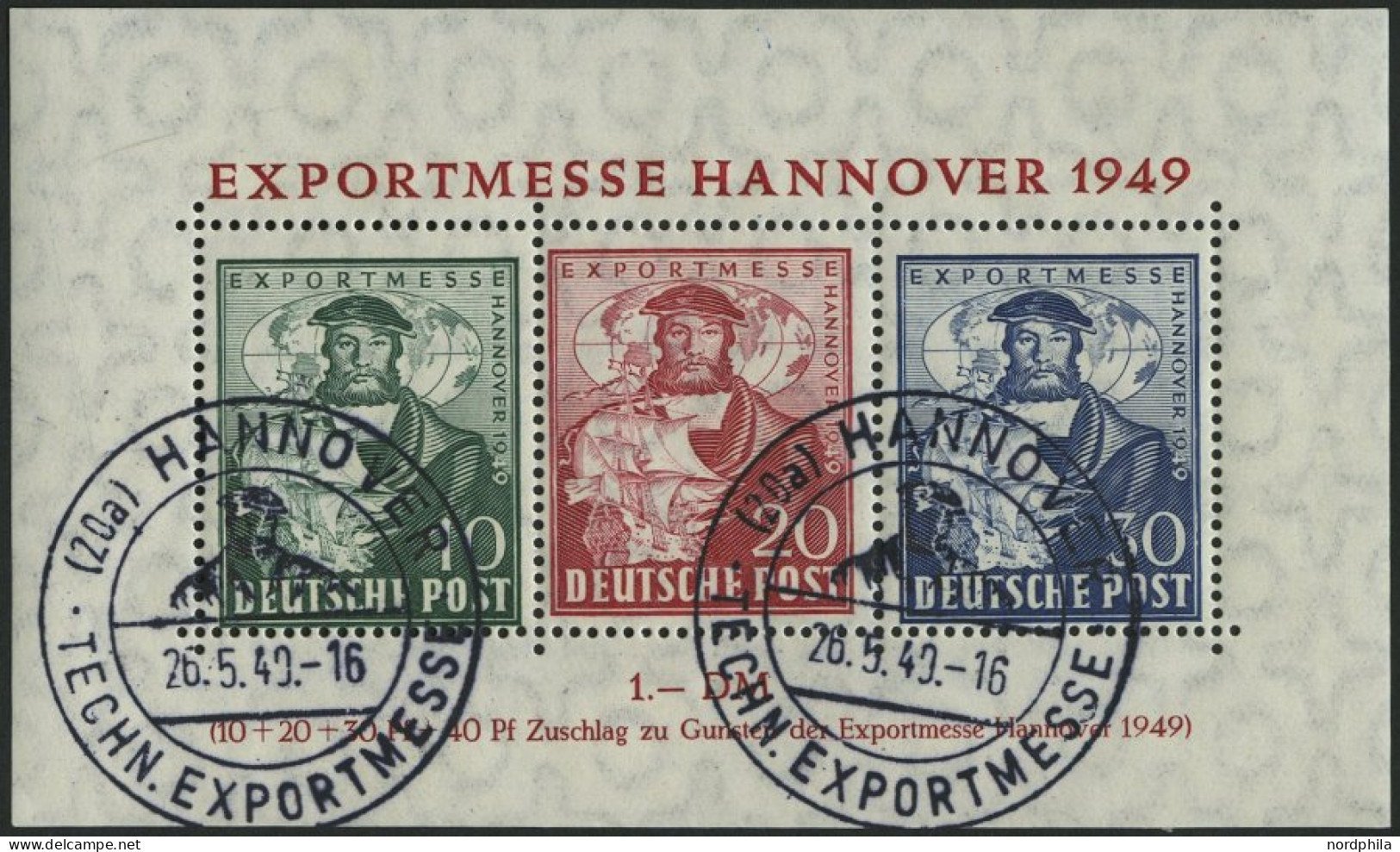 AMERIK. U. BRITISCHE ZONE Bl. 1a O, 1949, Block Exportmesse, Sonderstempel, Pracht, Mi. 250.- - Sonstige & Ohne Zuordnung