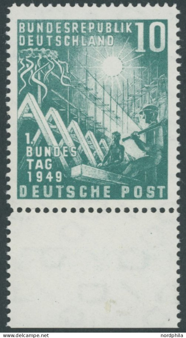 BUNDESREPUBLIK 111I , 1949, 10 Pf. Bundestag Mit Abart Punkt Rechts Im Querbalken Des T In Deutsche, Unterrandstück, Fal - Neufs