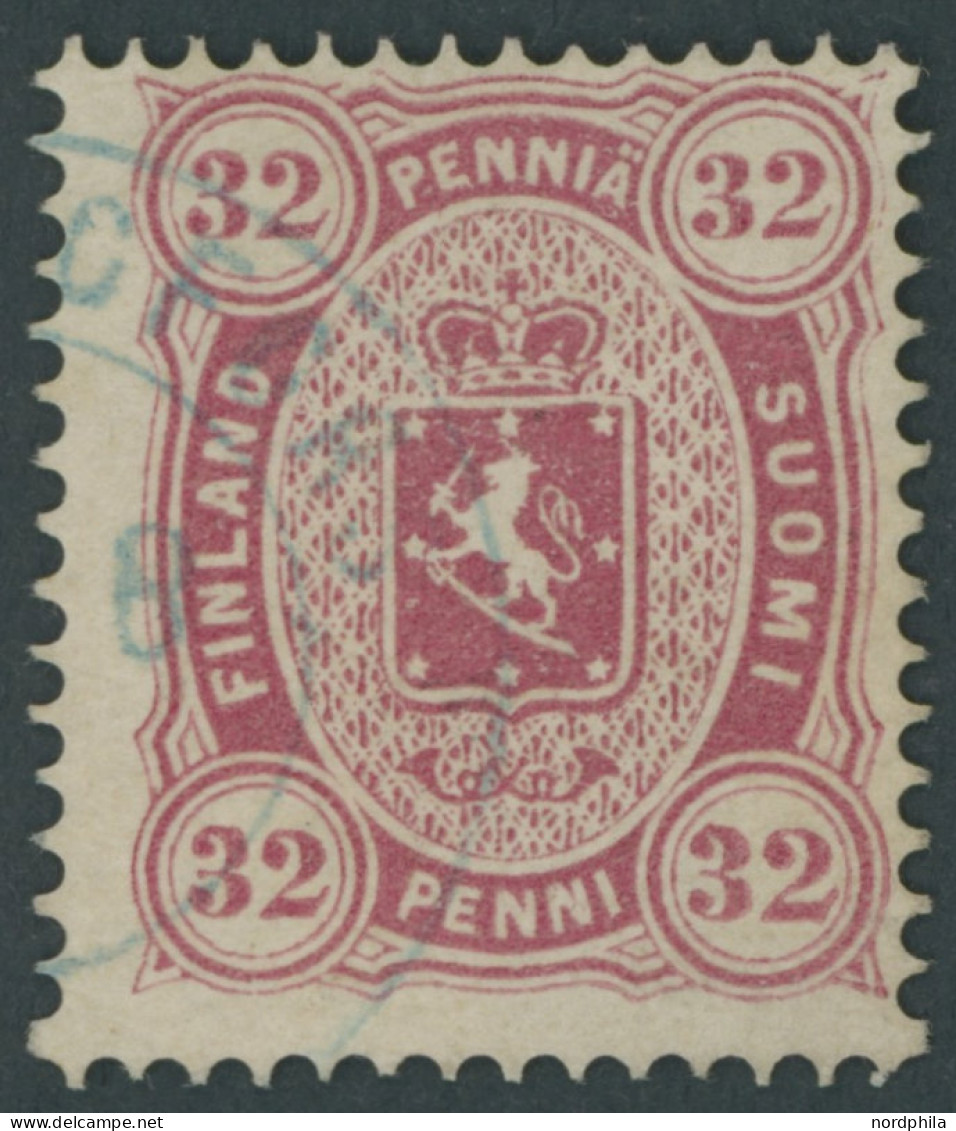 FINNLAND 11 O, 1875, 32 P. Karminrosa, Blauer K2, Pracht, Signiert H.K., Mi. 600.- - Autres & Non Classés