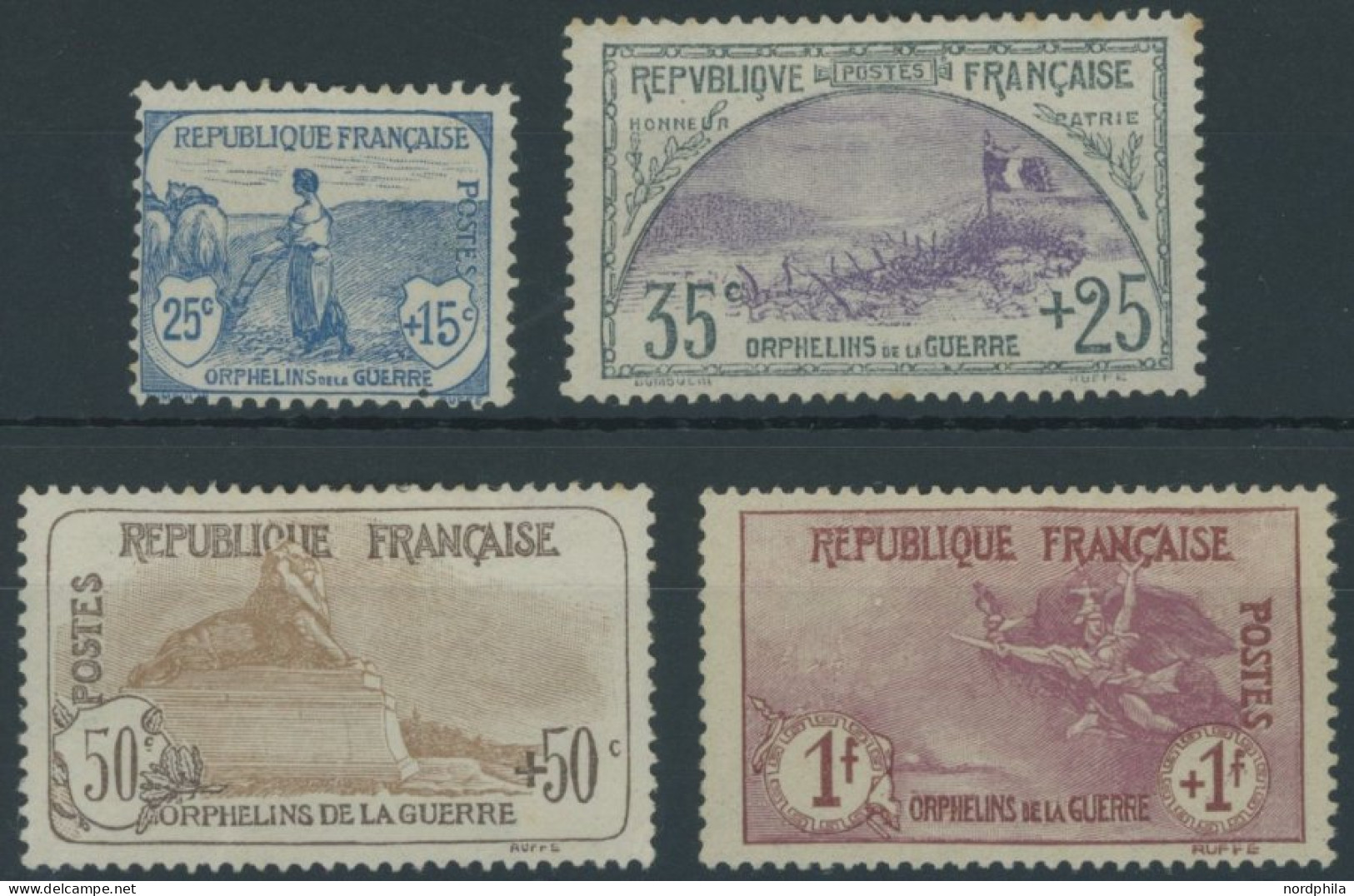 FRANKREICH 131-34 , 1917, 25 C. - 1 Fr. Kriegswaisen, Falzreste, 4 Werte Feinst/Pracht, Mi. 870.- - Autres & Non Classés