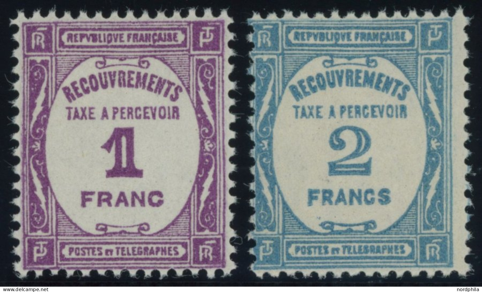 PORTOMARKEN P 60/1 , 1927, 1 Fr. Violett Und 2 Fr. Hellblau, Postfrisch, 2 Prachtwerte, Mi. 140.- - Sonstige & Ohne Zuordnung