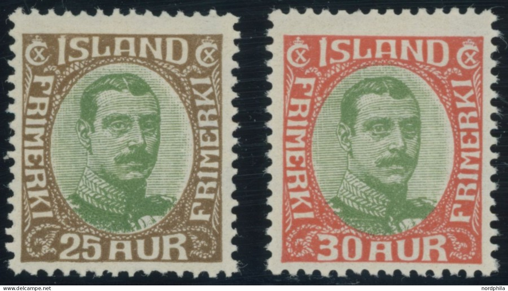 ISLAND 92/3 , 1920, 25 Und 30 A. König Christian X, Falzrest, 2 Pachtwerte - Autres & Non Classés