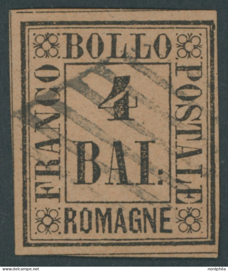 ROMAGNA 5 O, 1859, 4 Baj. Schwarz Auf Rotbraun, Kabinett, Signiert Mi. (160.-) - Romagne