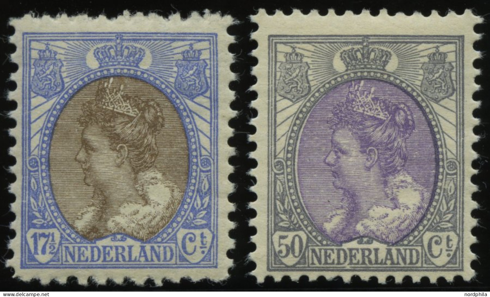 NIEDERLANDE 78D,80A , 1914/20, 171/2 C. Ultramarin/blau, Gezähnt L 111/2 Und 50 C, Grau/violett, Gezähnt K 121/2, Falzre - Other & Unclassified