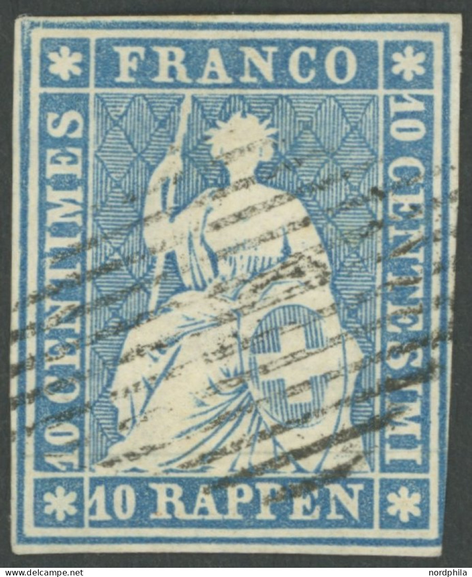 SCHWEIZ BUNDESPOST 14Ib O, 1854, 10 Rp. Mittelblau, 2. Münchener Druck, (Handbuch 23A3), Pracht, Gepr. Hermann Mit Befun - Other & Unclassified