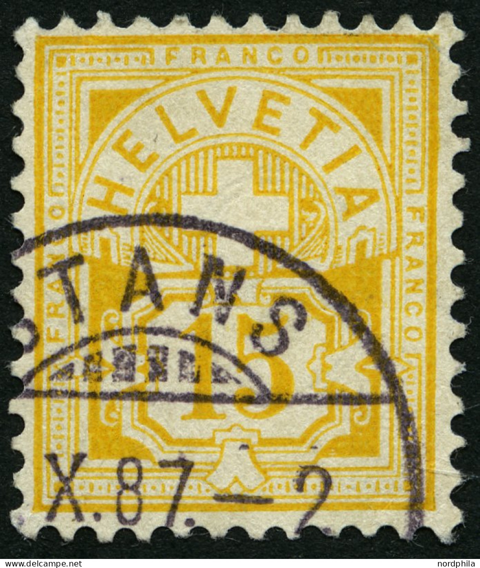 SCHWEIZ BUNDESPOST 49 O, 1882, 15 C. Lebhaftgelbocker, Minimaler Eckbug Sonst Pracht, Mi. 300.- - Oblitérés