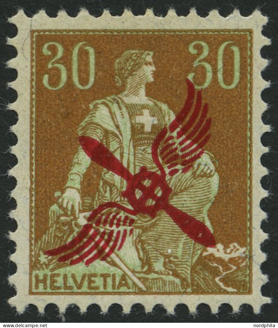 SCHWEIZ BUNDESPOST 152 , 1920, 30 C. Flugverkehr Basel-Frankfurt, Falzrest, Pracht - Unused Stamps