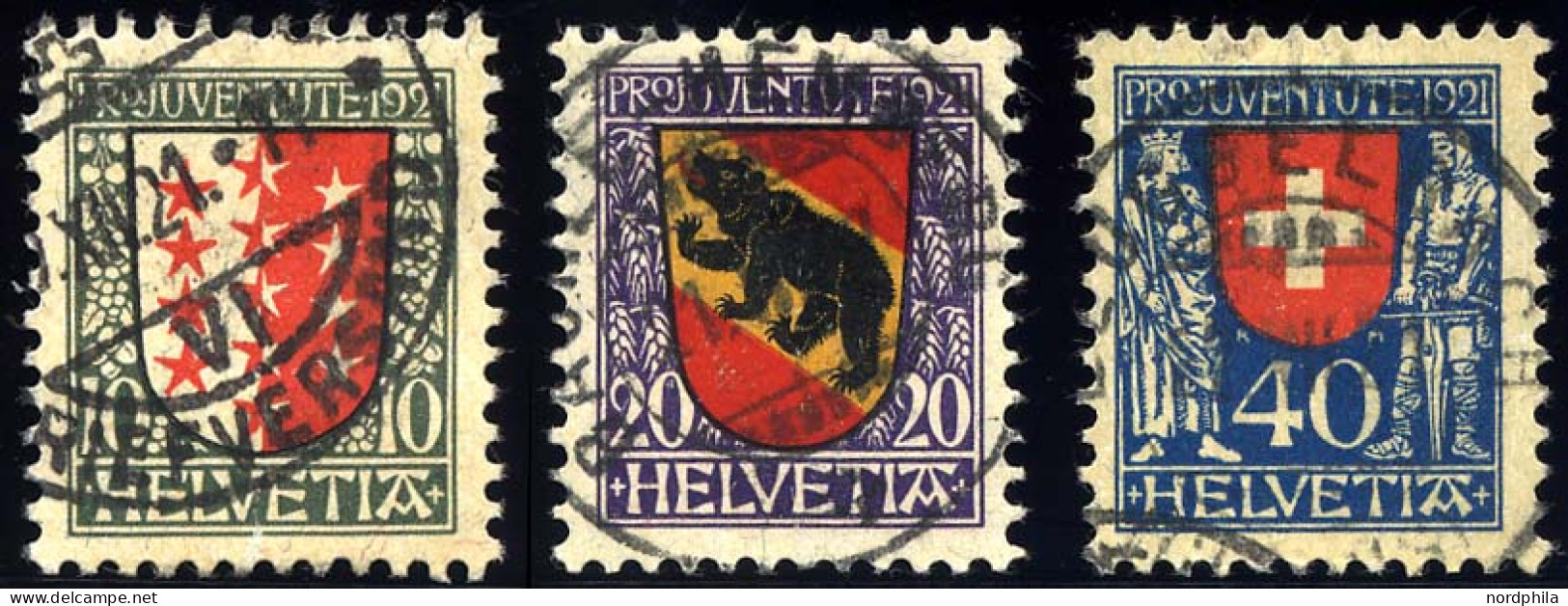 SCHWEIZ BUNDESPOST 172-74 O, 1921, Pro Juventute, Prachtsatz, Mi. 85.- - Used Stamps