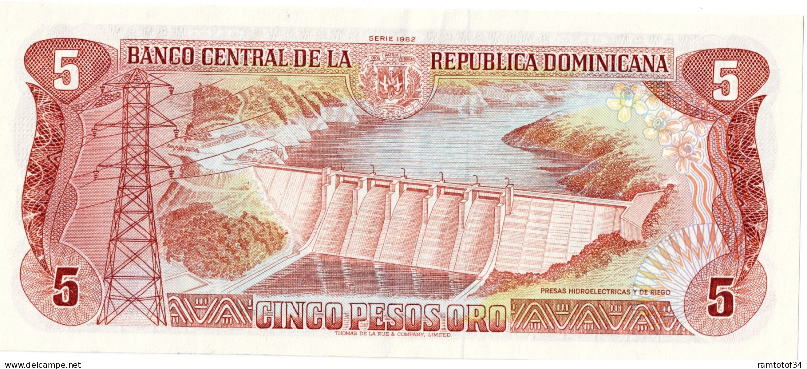 REPUBLIQUE DOMINICAINE - 5 Pesos Oro 1978-1988 - UNC - Dominicaine