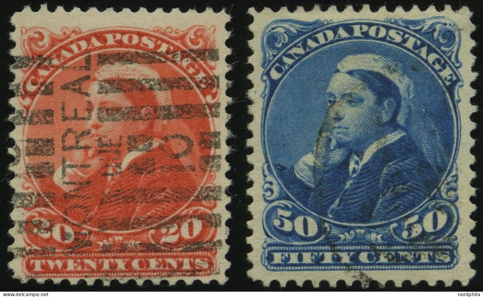 KANADA 36/7 O, 1863, 20 Und 50 C. Königin Viktoria, 2 Prachtwerte, Mi. 135.- - Oblitérés