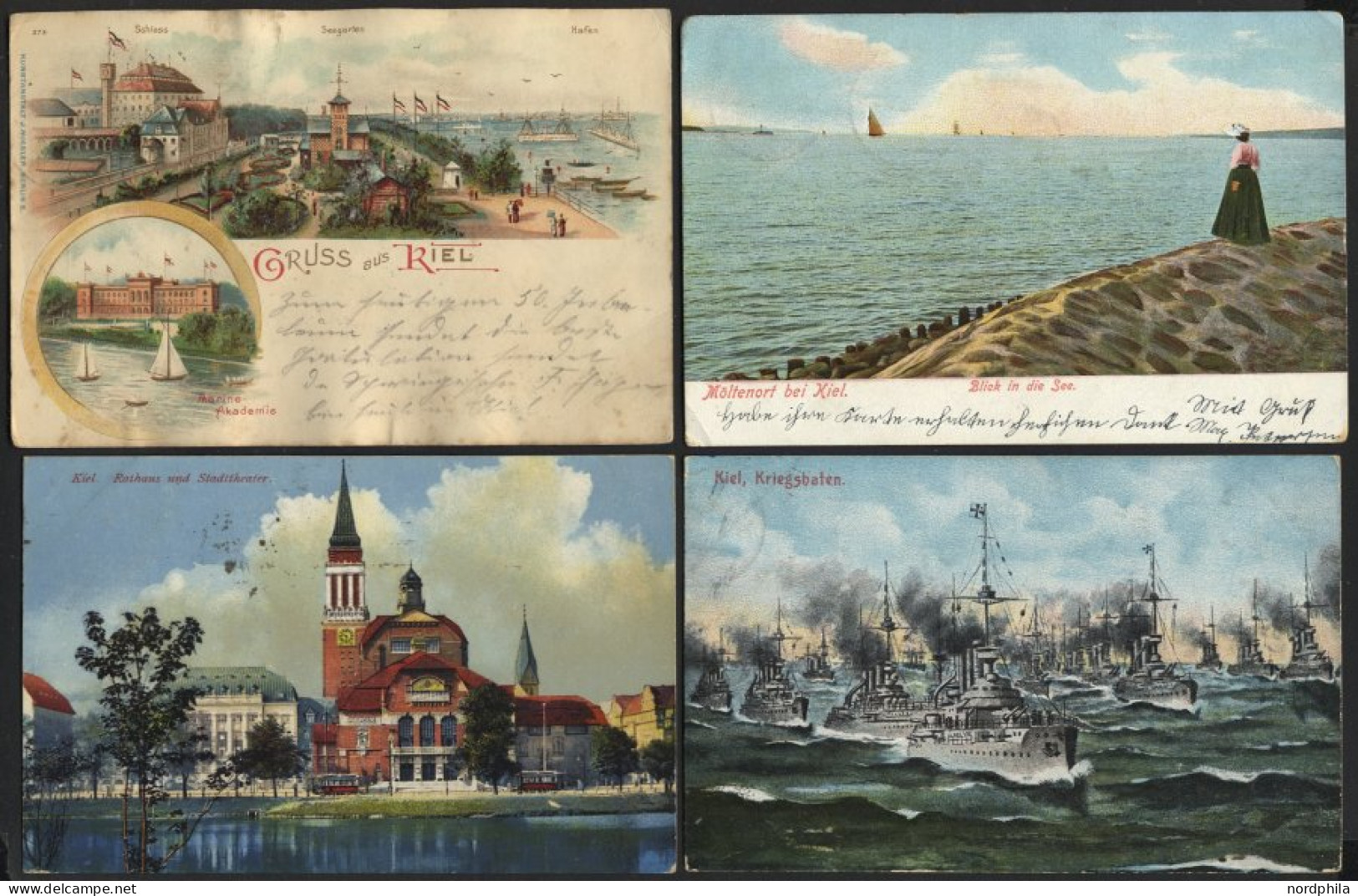 ALTE POSTKARTEN - DEUTSCH KIEL, Sammlung Von 200 Verschiedenen Ansichtskarten In 2 Briefalben, Mit Seltenen Lithographie - Kiel