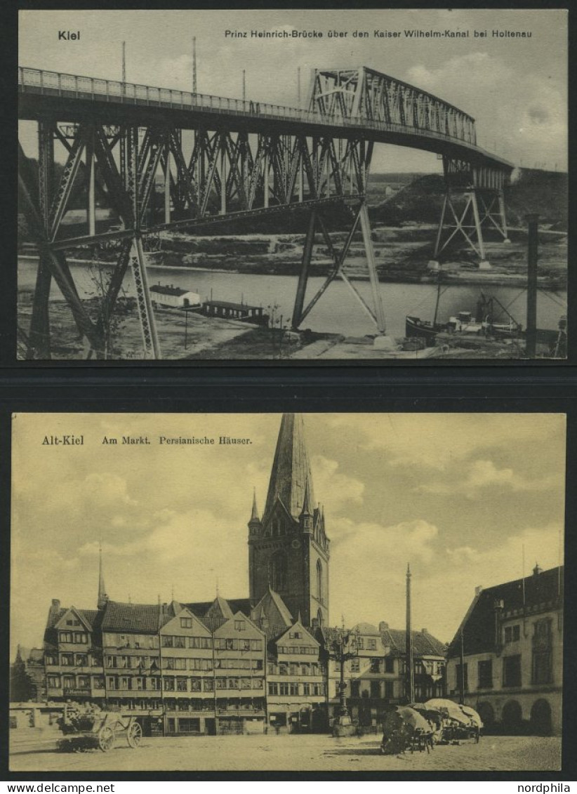 ALTE POSTKARTEN - DEUTSCH KIEL, Sammlung von 200 verschiedenen Ansichtskarten in 2 Briefalben, mit seltenen Lithographie