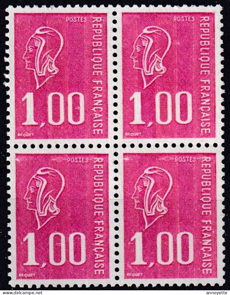 Bloc De 4 T.-P. Gommés Dentelés Neufs**  Type Marianne De Béquet 1 F. Rouge Taille Douce - N° 1892 (Yvert) - France 1976 - 1971-1976 Marianne De Béquet