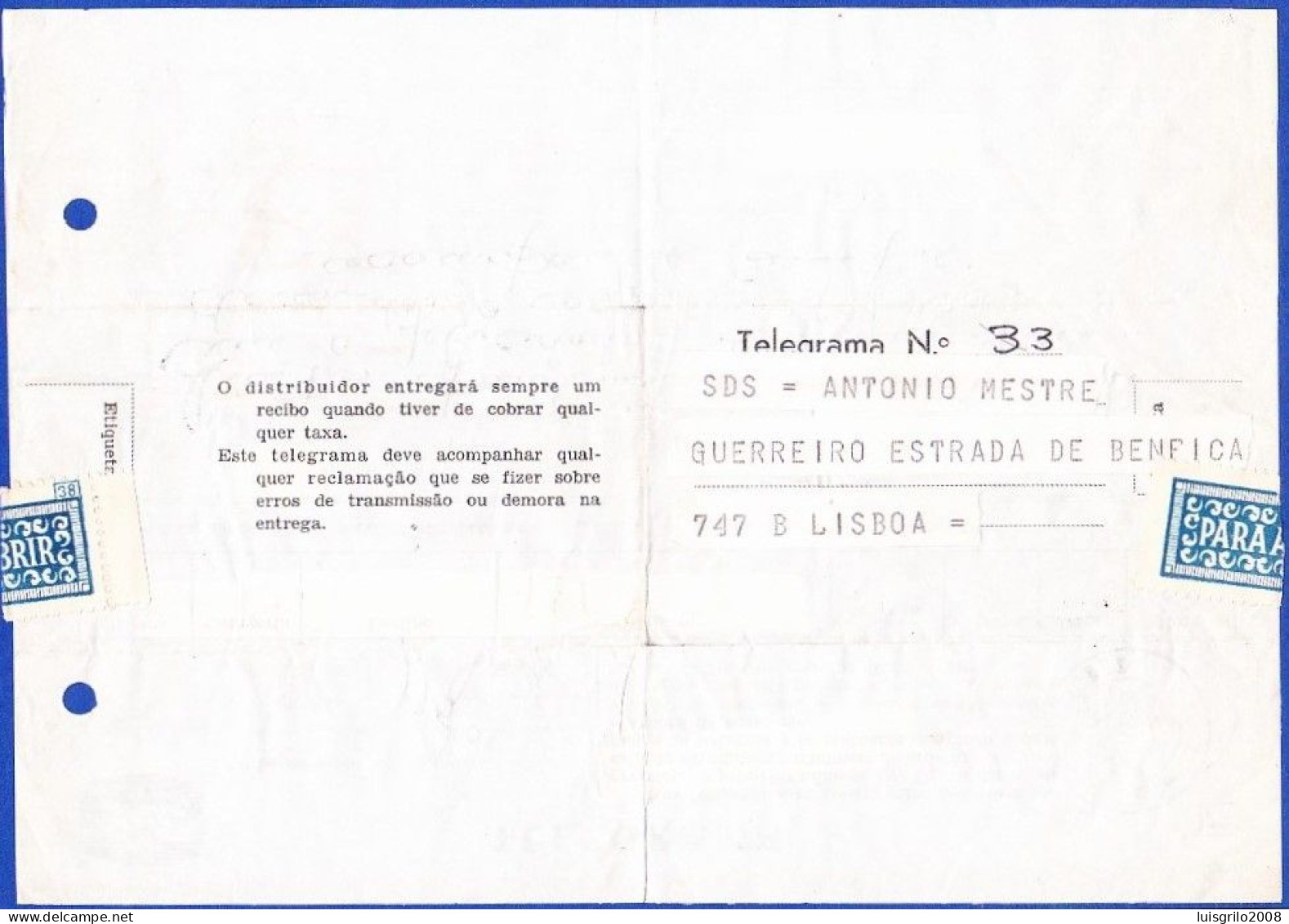 Telegram/ Telegrama - Luanda, Angola > Lisboa -|- Postmark - Benfica. Lisboa. 1968 - Brieven En Documenten